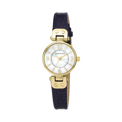 Ladies navy leather strap with gold tone case watch ak/n1394mpnv